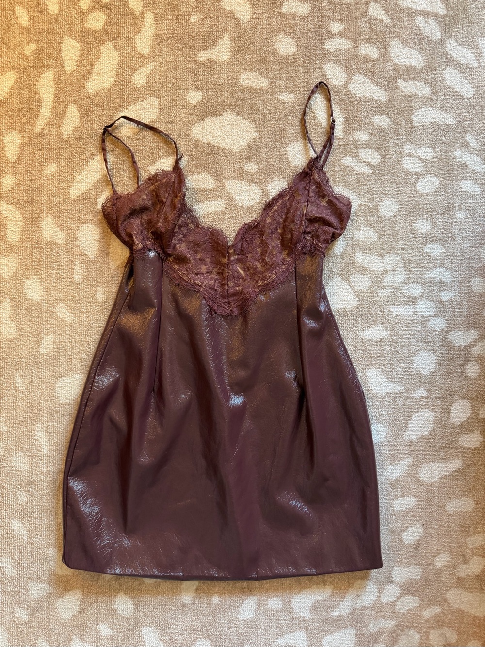 Satin-Look Lace Trim Mini Slip Dress in Plum